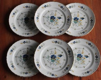 6 ASSIETTES plates porcelaine motif fleuri Modèle "Chaillot" vintage