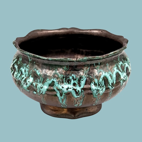 Ceramic salad bowl Sars pottery Maine vintage black turquoise