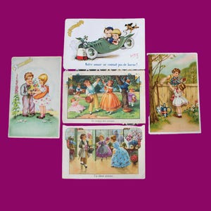 Lotto 5 vecchie cartoline delle vacanze (Santa Caterina, San Nicola...) anni 50/60, illustrazioni (CP04)