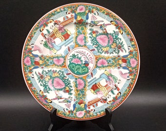 PLATE Hand painted, Chinese porcelain, Rose Medallion, Bird, vintage