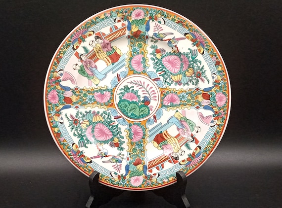 PLATE Hand painted, Chinese porcelain, Rose Medallion, Bird, vintage