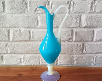 Vintage light blue opaline vase with handle