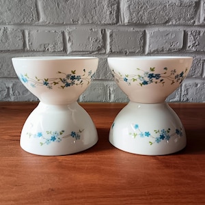 4 Arcopal bowls with Veronica decor, blue and white forget-me-not flowers, France vintage