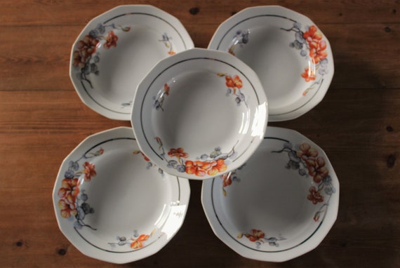 5 French hollow PLATES vintage porcelain floral decor