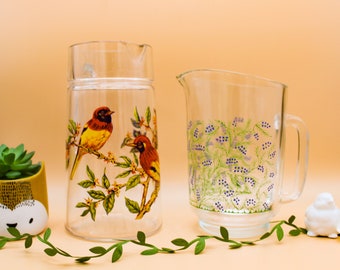 PICHET à limonade Vintage, Luminarc France motifs fleurs oiseaux