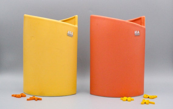 Satin orange/yellow enamelled ceramic VASE, ASA Germany brand, vintage 80s/90s
