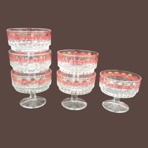 6 vintage Champagne cups with stemmed glass, red and gold, dessert cups, Italy