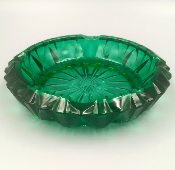 Luminarc ashtray, emerald green prism model, Vintage