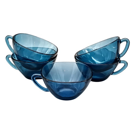 5 VERECO glass CUPS blue color France vintage