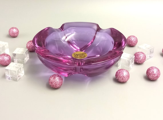 Vintage ASHTRAY in purple/lilac glass, lude Cristal d'Arques model, 24% lead crystal