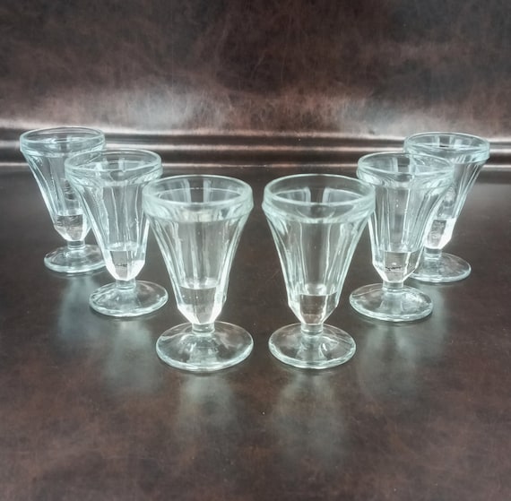 Old ribbed liqueur GLASSES early 20th century, vintage, France, fine champagne