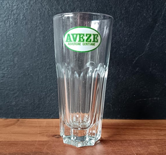 2 vintage Aveze Gentiane glasses from Auvergne, France, Chartreuse liqueur
