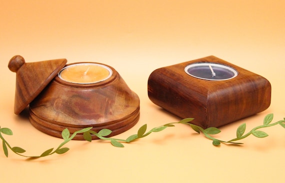 CANDLE HOLDERS in exotic wood vintage 1990