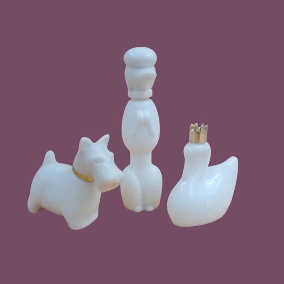 3 vintage white opaline Avon bottles, empty perfume bottle