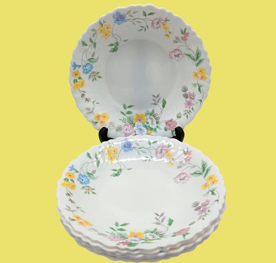 6 Arcopal France opaline soup plates, HORTENSE model
