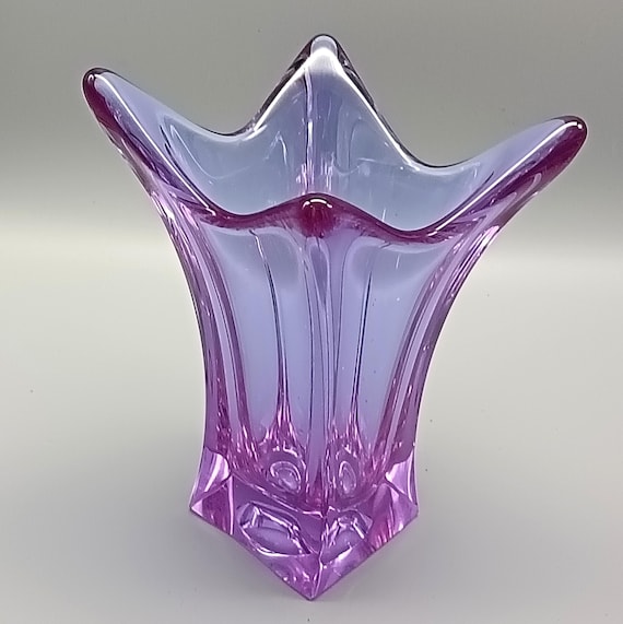 Vintage crystal vase, vintage colored art glass finger vase, parma colored crystal vase