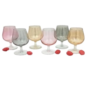 6 elegant vintage cognac GLASSES in multi-colored crystal Arlequin France