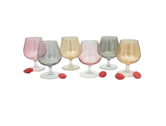 6 elegant vintage cognac GLASSES in multi-colored crystal Arlequin France