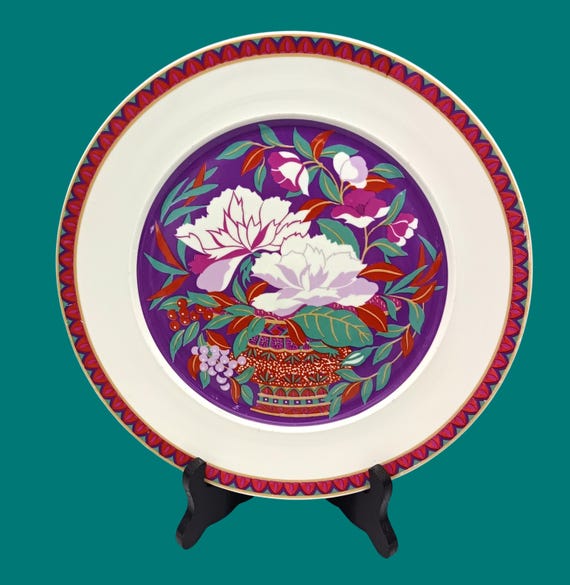 Vintage porcelain plate with peony bouquet design by ALPAC France