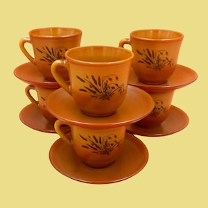 CUPS &quot;ARCOPAL VOLCAN&quot;, Vintage Coffee Cups 70&#39;s, France