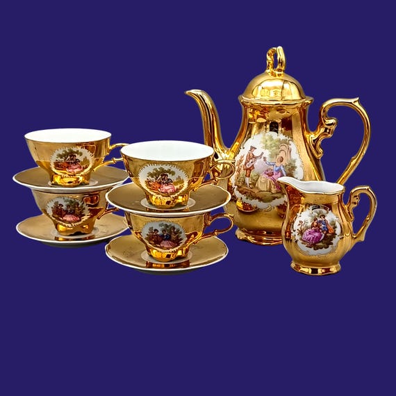 Golden porcelain coffee SERVICE, Bavarian porcelain, BAREUTHER