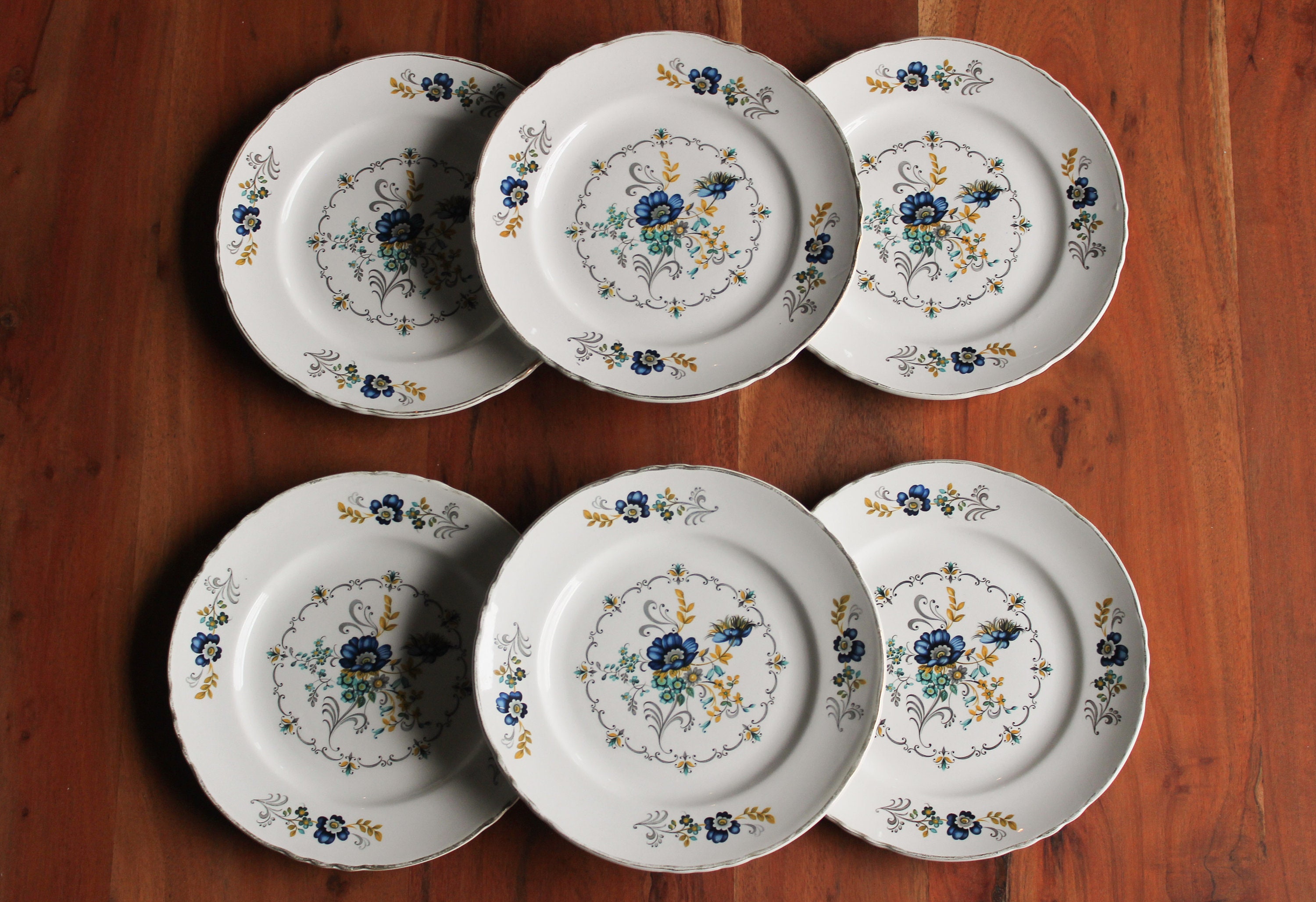6 Assiettes Dessert Porcelaine Motif Fleuri Modèle Chaillot Vintage