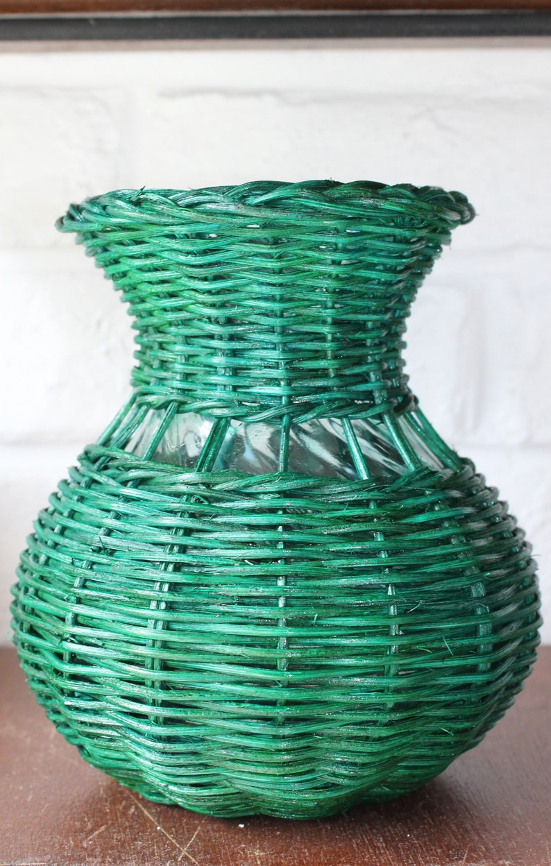 VASE en verre entouré de rotin coloré vase en rotin avec Etsy