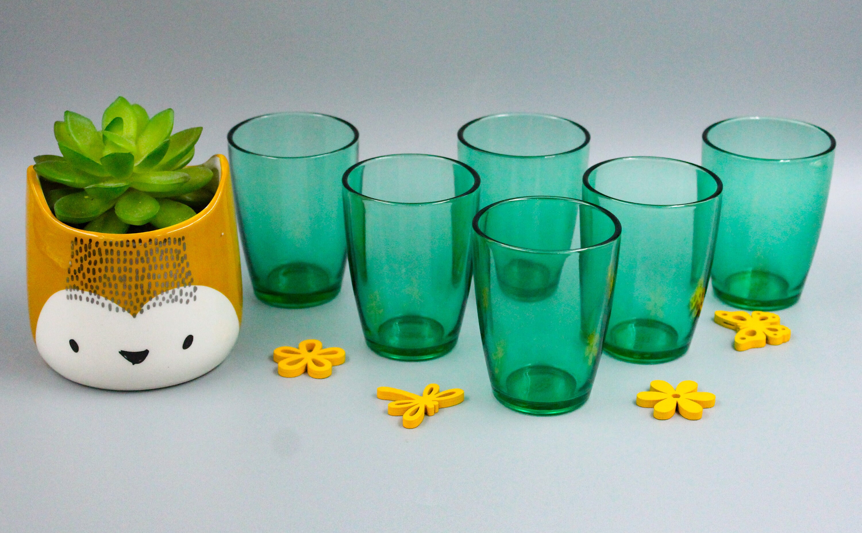 6 Verres 8 Cl Rétro Vert Émeraude Verre Trempé Arcoroc France