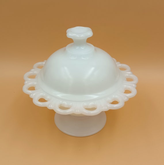 Vintage white opaline stemmed bowl