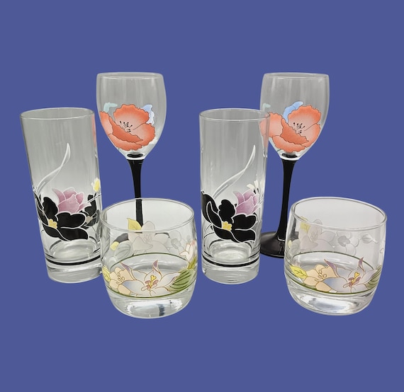Vintage flower glass mix, Anaïs Domino glasses