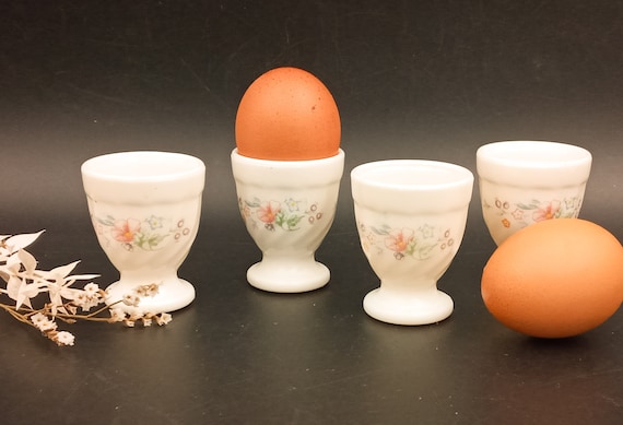 4 EGG CUPS Old French VINTAGE opaline cream color