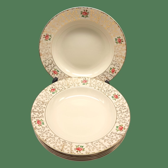6 Villeroy & Boch vintage porcelain soup plates with gold patterns