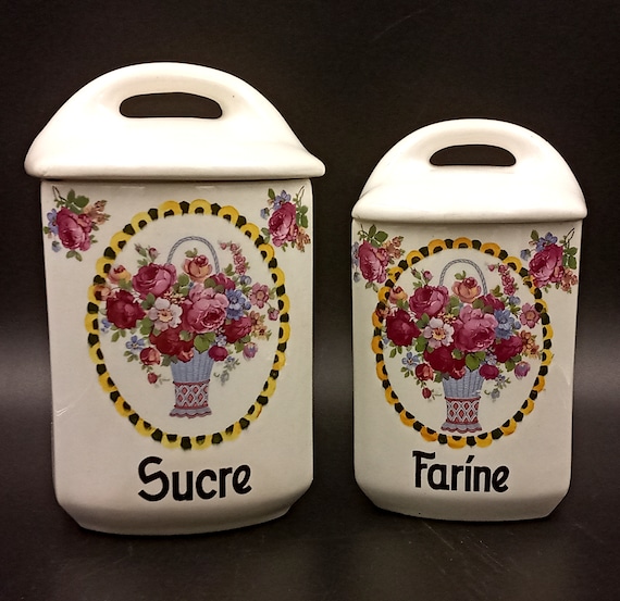 Set of 2 SPICE BOXES with floral decor, vintage