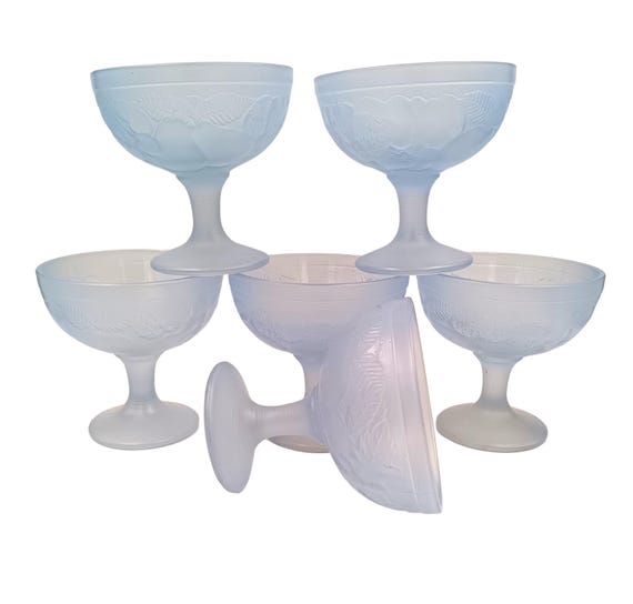 6 vintage ice cream CUPS LUMINARC France light blue "gourmet" model