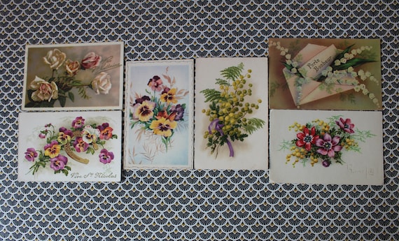 Lot 6 old festive postcards (Saint Catherine, Saint Nicolas...) from the 1950s/60s, flowers (CP10)