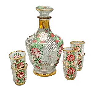 Antique liqueur set, carafe and glasses, Monaco glassware
