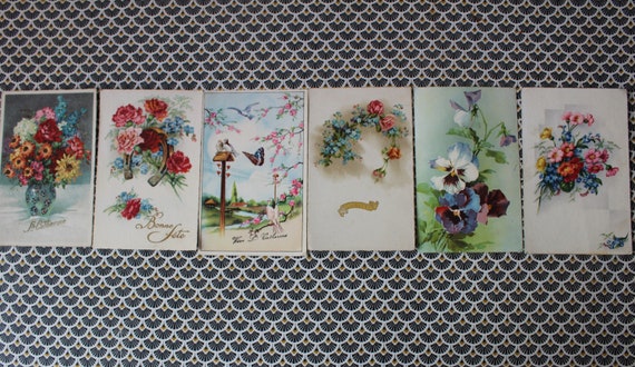 Lot of 6 old holiday postcards (Saint Catherine, Saint Nicholas, etc.) from the 1950s/60s, flowers (CP11)
