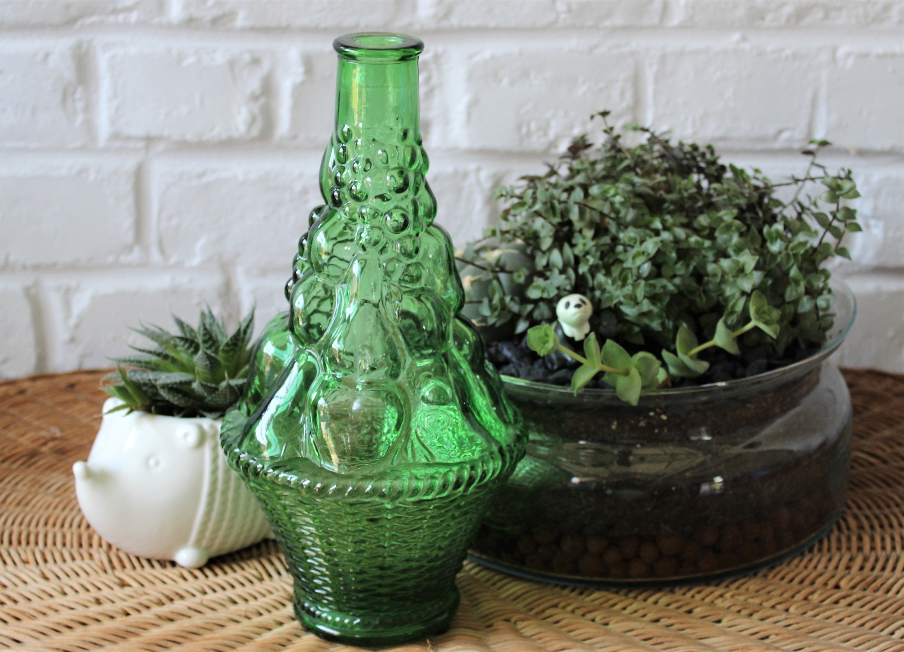 Bouteille Genie Vintage Italienne, Verre Vert, Panier de Fruits