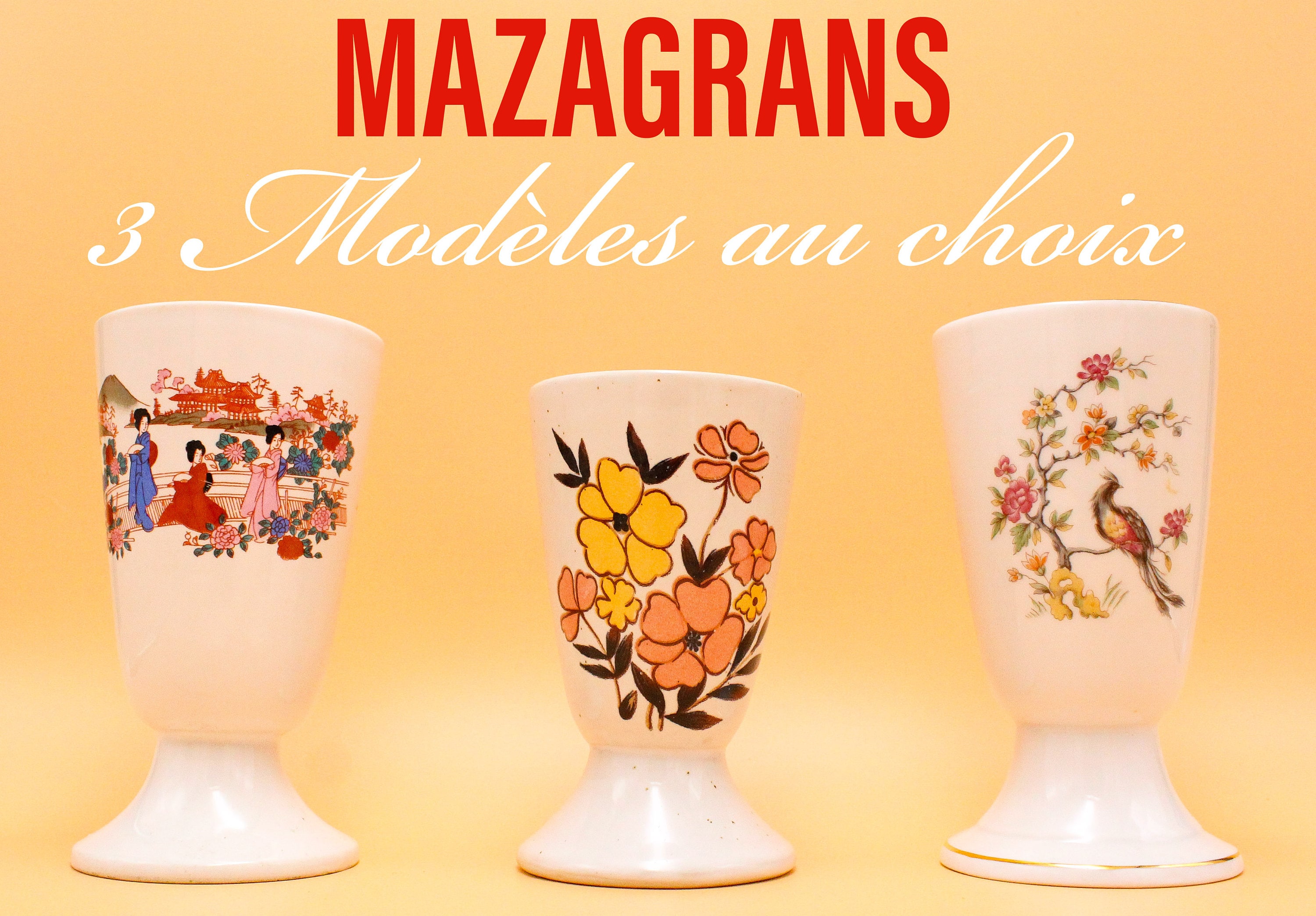 Duos Mazagrans Vintage, Deux Tasses à Café 1970/1980, 3 Modèles Différents