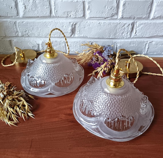 Pair of Art Deco pendant lights by Jean Gaultier, vintage 1930s France, ELSA pendant lights