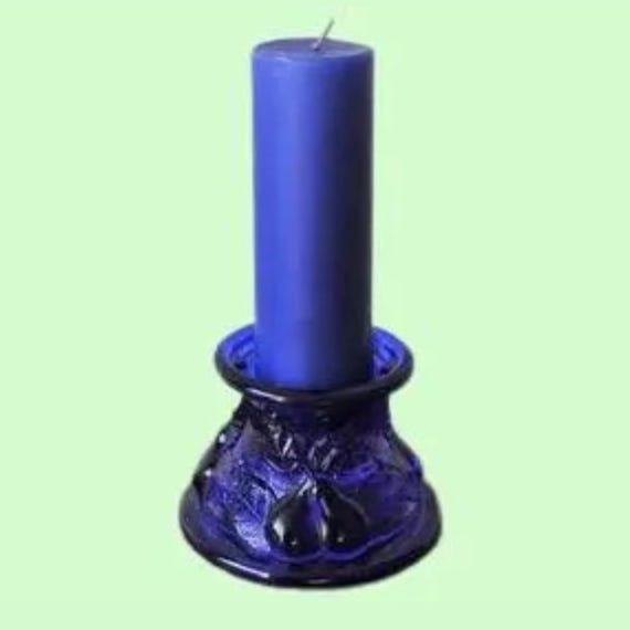 Vintage cobalt blue glass double function candle holder, antique candle holder