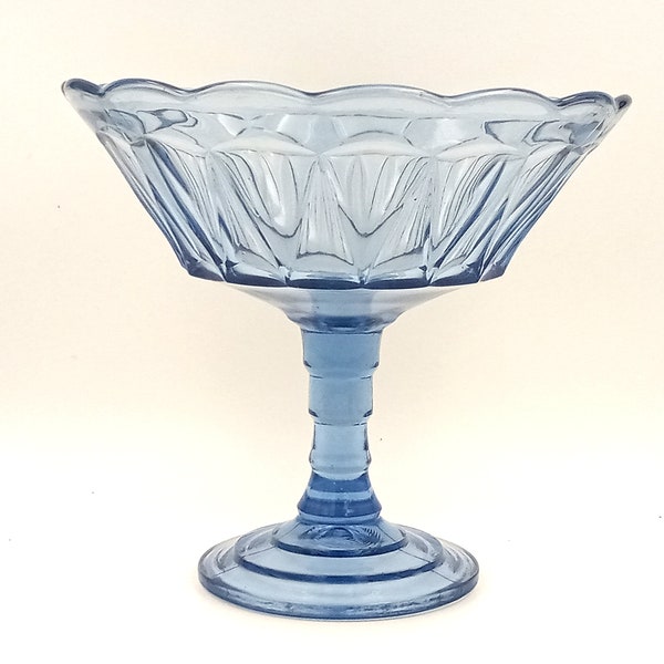 COMPOTIER in blue glass on shabby foot, empty-pocket, fruit bowl, servant