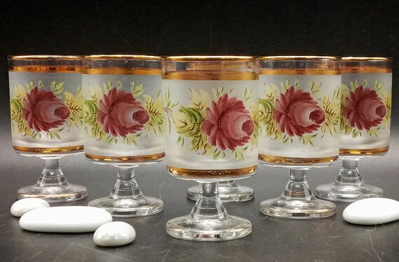 6 Cavalier Liqueur GLASSES 5 cl with vintage flower pattern
