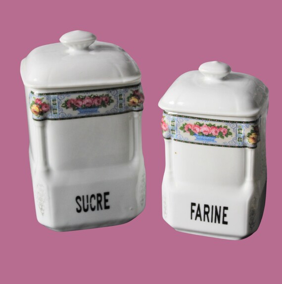 2 Art Deco spice jars victoria China Czechoslovakia, vintage, food boxes flour sugar