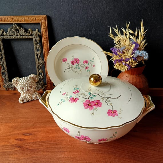 SOUPIÈRE et 6 ASSIETTES CREUSES Salins France faïence