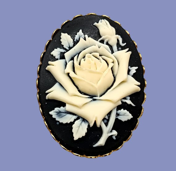 SCARF CLIP vintage dress clips gold metal black cameo