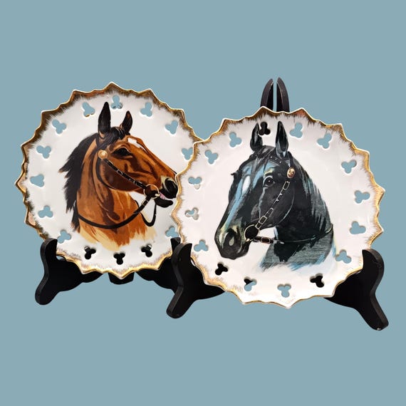 Duo porcelain PLATES with vintage horse motif