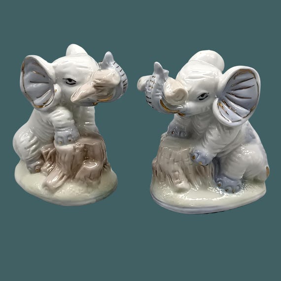 Pair of vintage kitsch porcelain ELEPHANTS