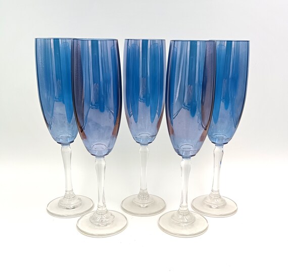 5 FLUTES French Champagne Blue France
