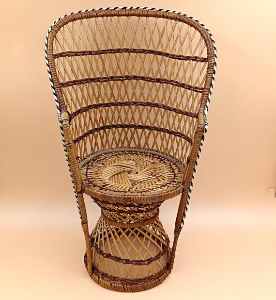 Peacock CHAIR, rattan doll chair, 1970s